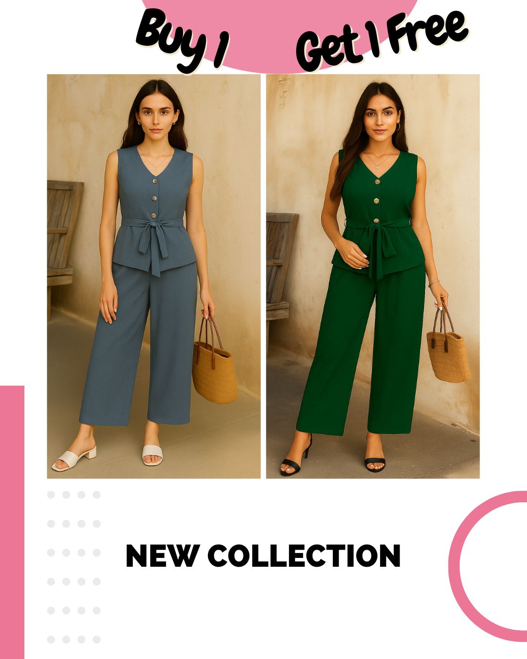 Pack of 2 Co-Ord Sets – V-Neck Sleeveless & Wide-Leg | Effortless Style & Comfort