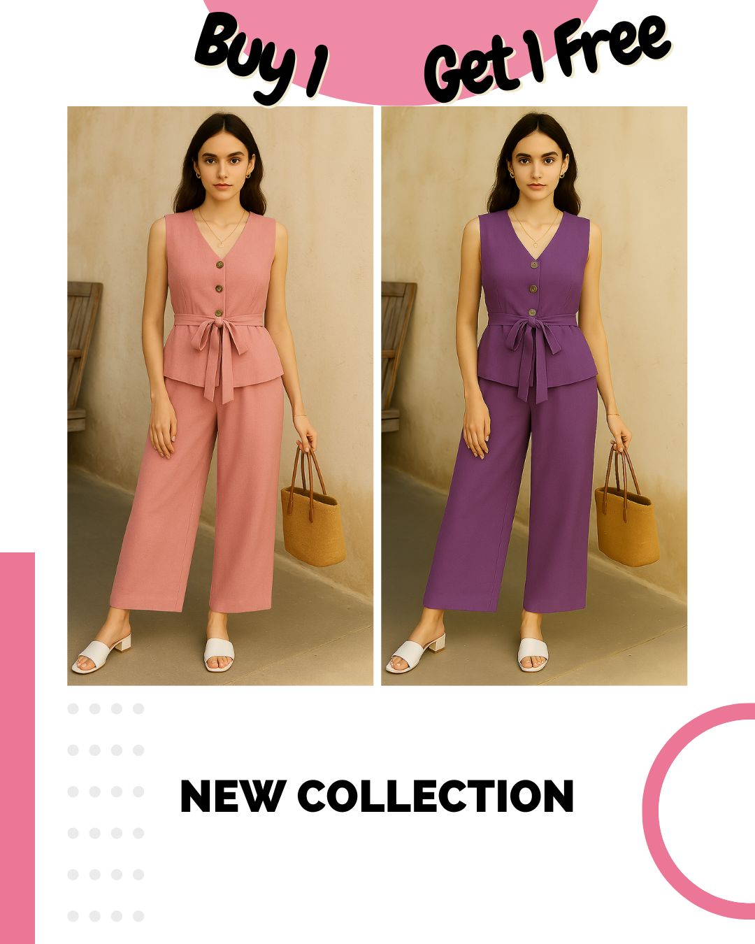 Pack of 2 Co-Ord Sets – V-Neck Sleeveless & Wide-Leg | Effortless Style & Comfort