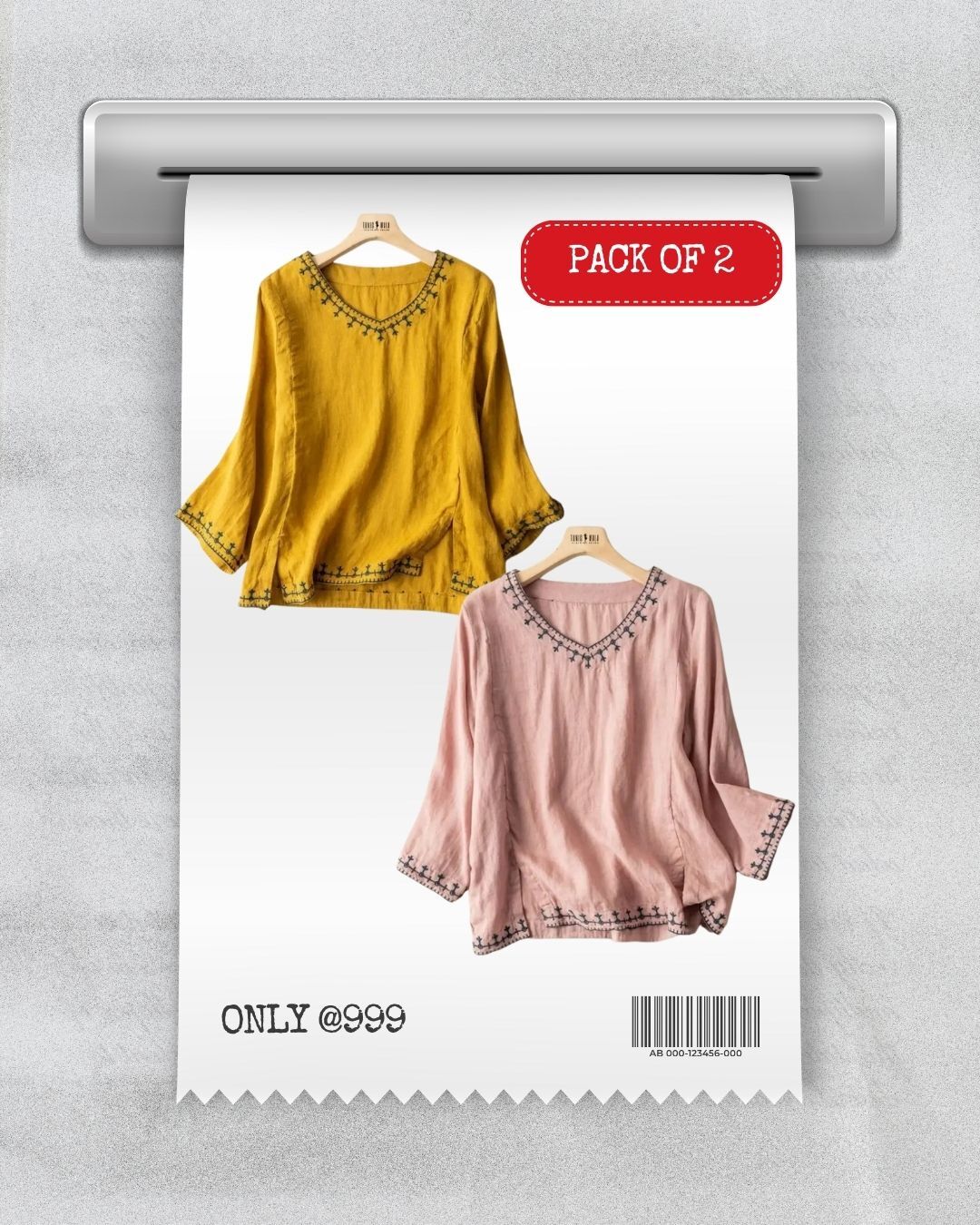 PACK OF 2 Natural Hues Rustic Bohemian Blouse
