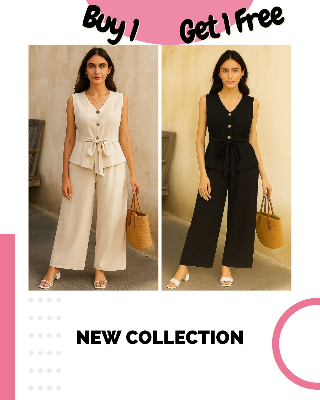 Pack of 2 Co-Ord Sets – V-Neck Sleeveless & Wide-Leg | Effortless Style & Comfort