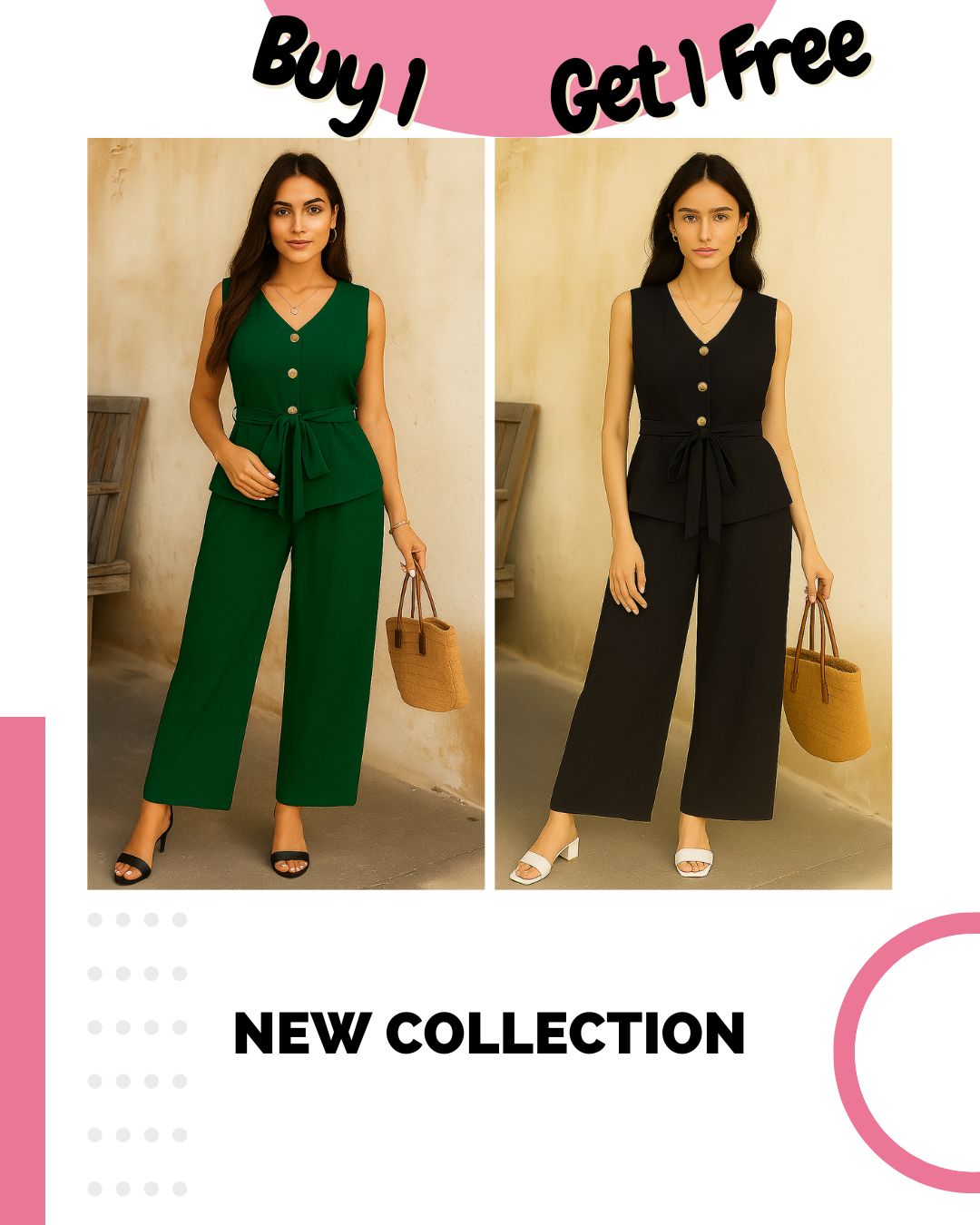 Pack of 2 Co-Ord Sets – V-Neck Sleeveless & Wide-Leg | Effortless Style & Comfort