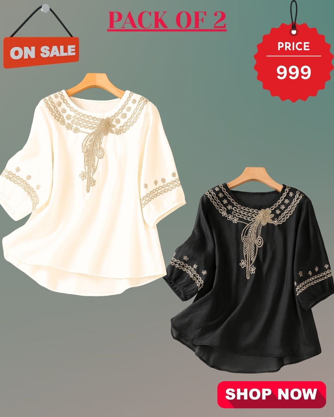 Pack Of 2 Floral Embroidered Top