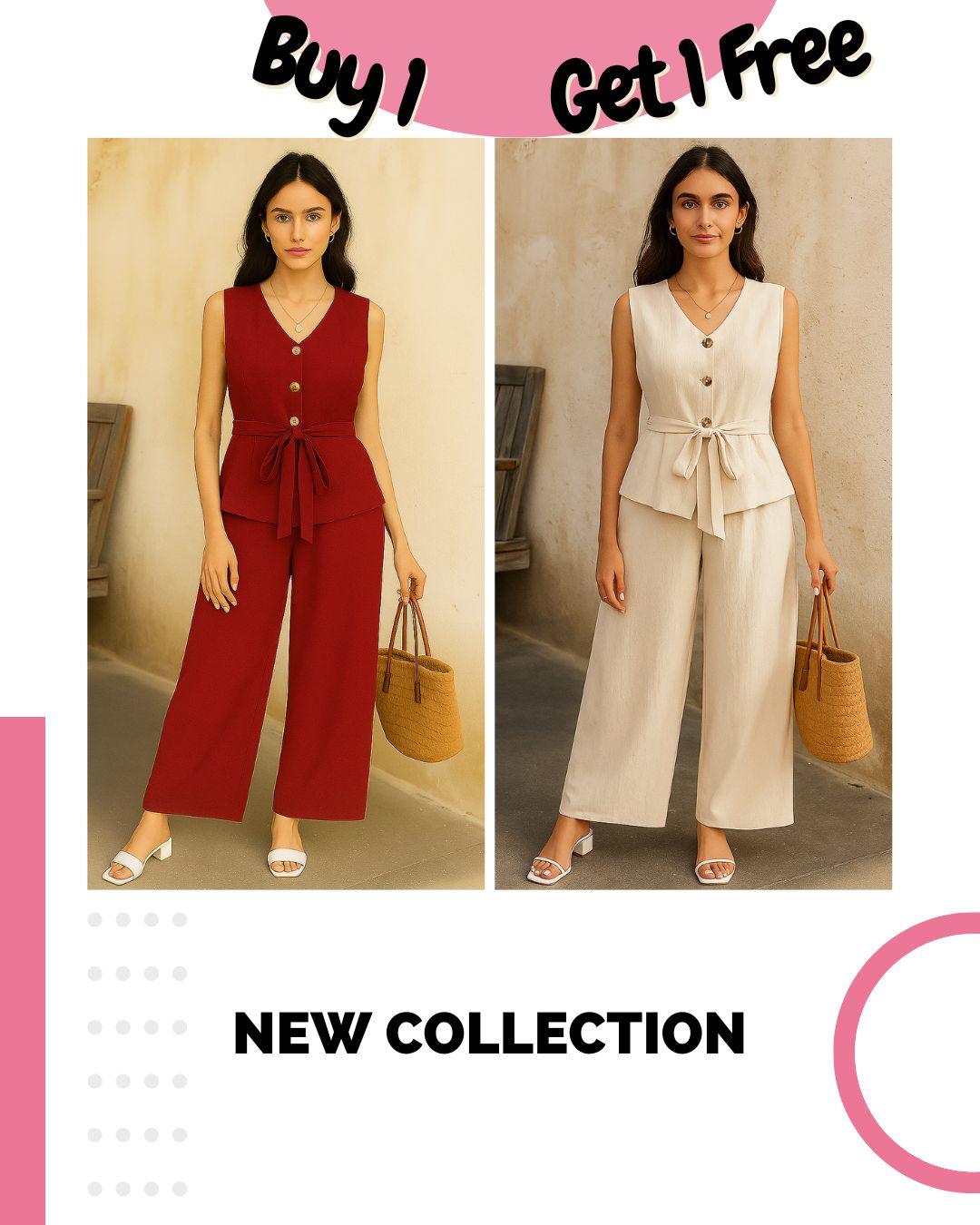 Pack of 2 Co-Ord Sets – V-Neck Sleeveless & Wide-Leg | Effortless Style & Comfort