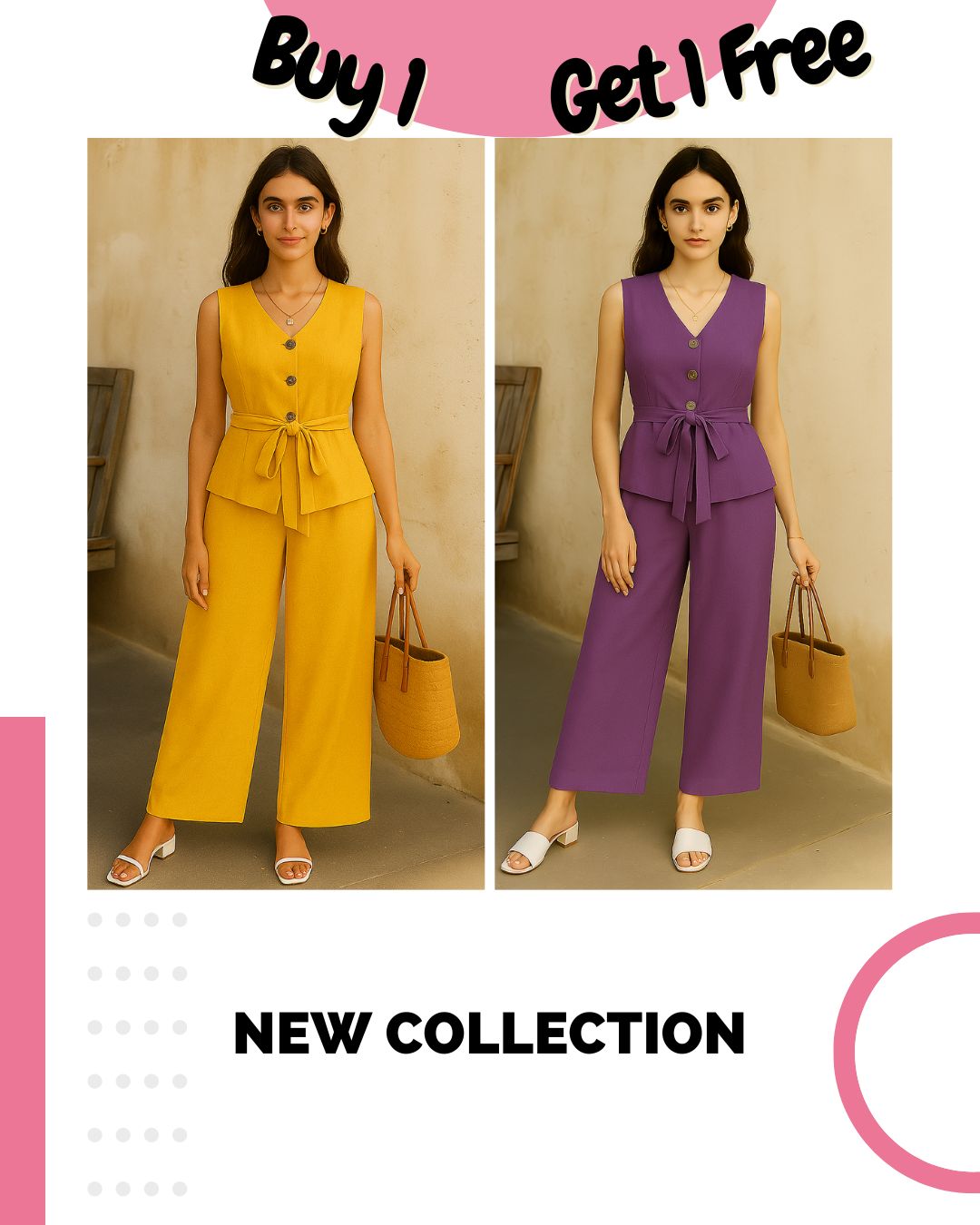 Pack of 2 Co-Ord Sets – V-Neck Sleeveless & Wide-Leg | Effortless Style & Comfort
