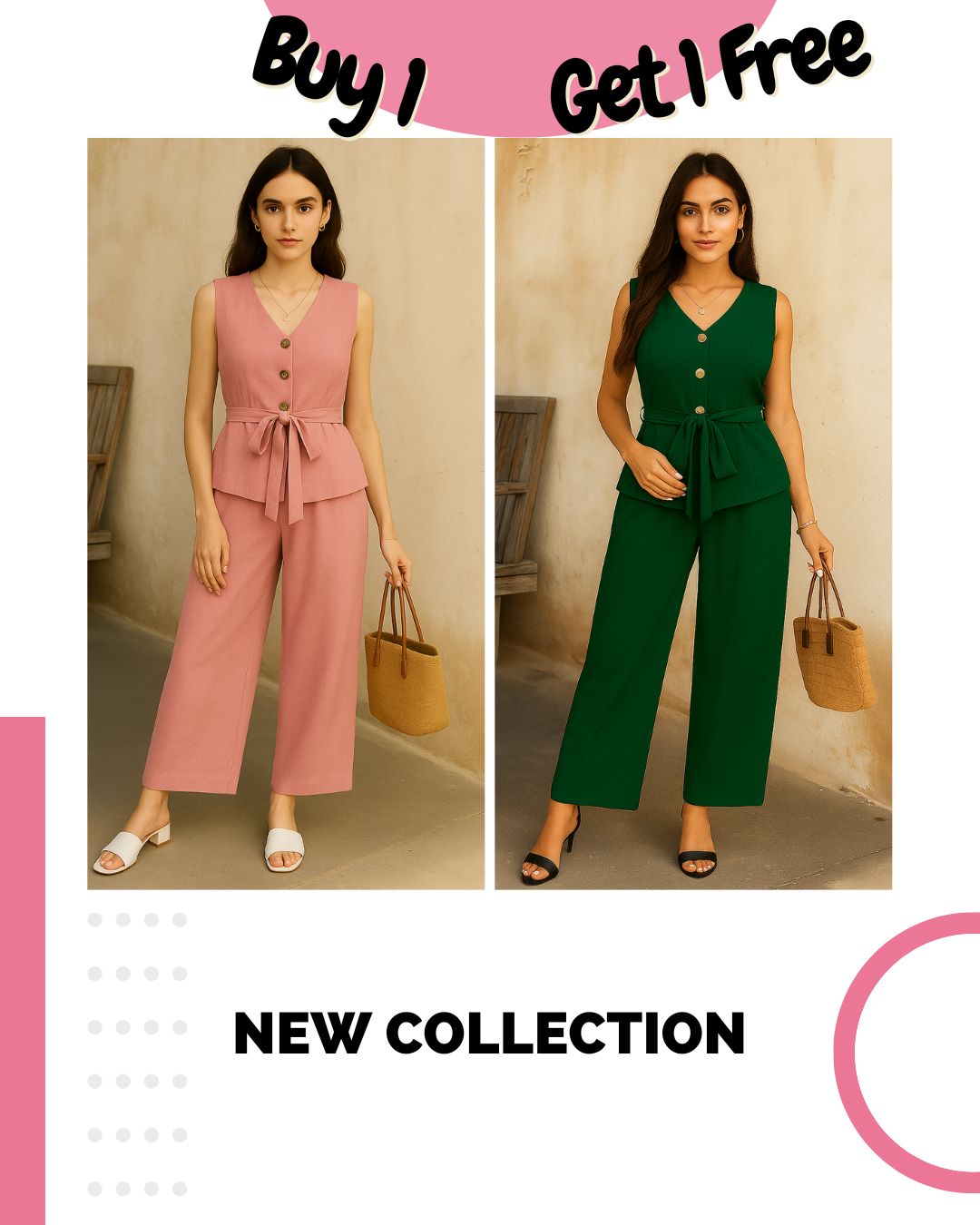 Pack of 2 Co-Ord Sets – V-Neck Sleeveless & Wide-Leg | Effortless Style & Comfort