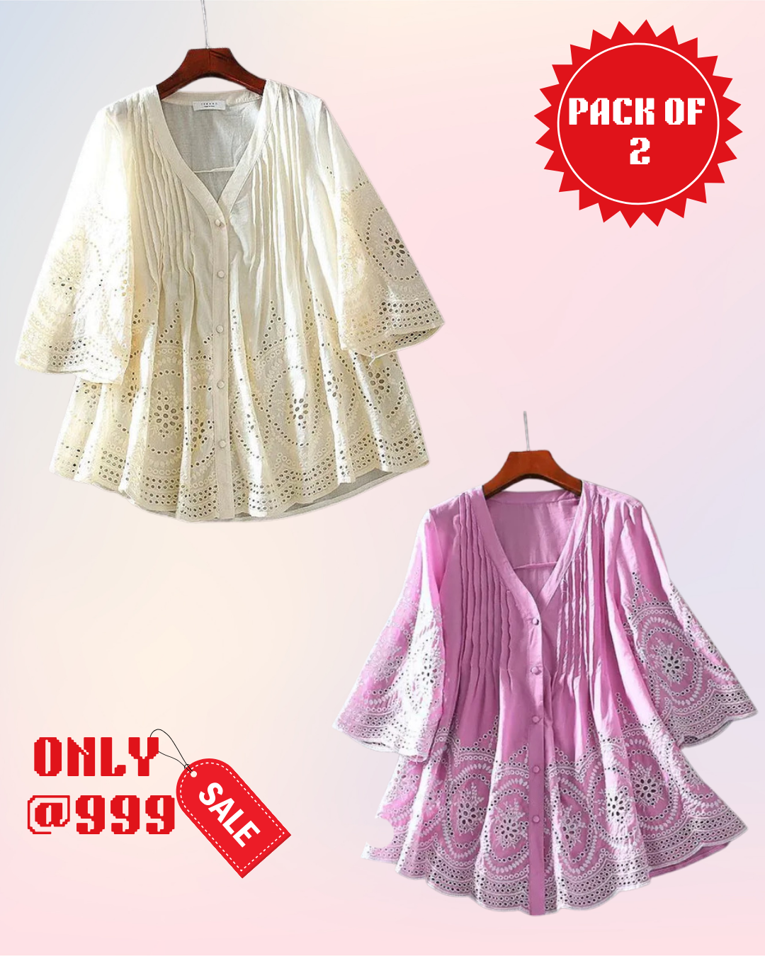 PACK OF 2 Luxury Cotton Chikankari Kurti