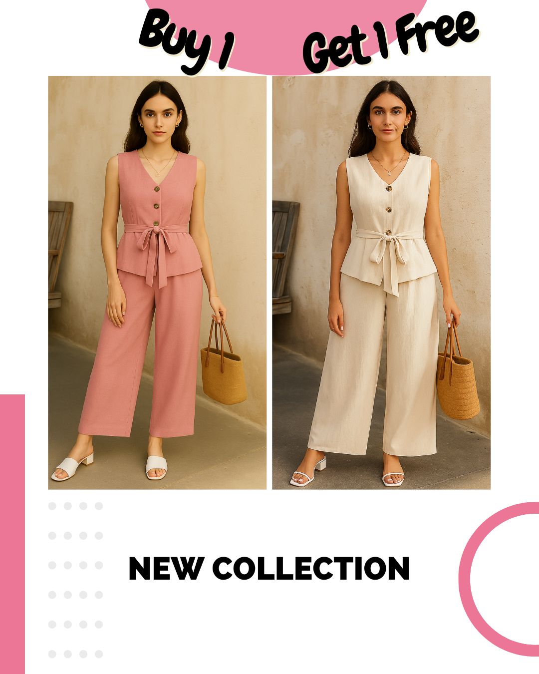 Pack of 2 Co-Ord Sets – V-Neck Sleeveless & Wide-Leg | Effortless Style & Comfort