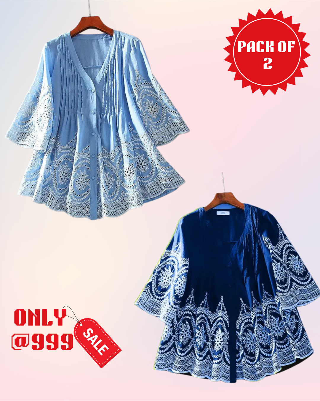 PACK OF 2 Luxury Cotton Chikankari Kurti