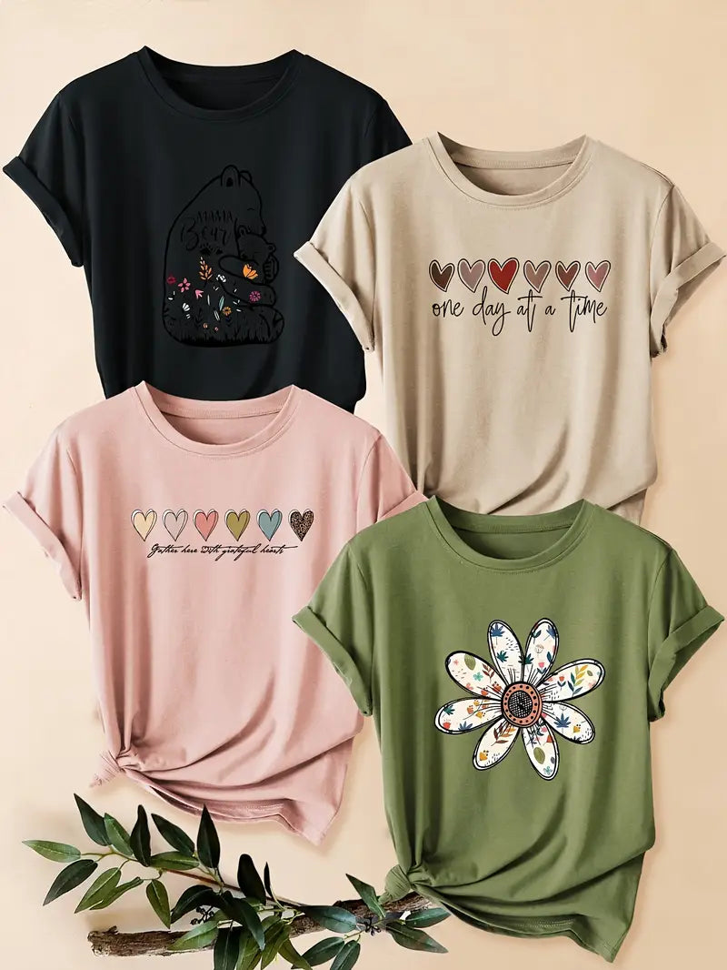 4Pc Stylish Graphic Print T-Shirts