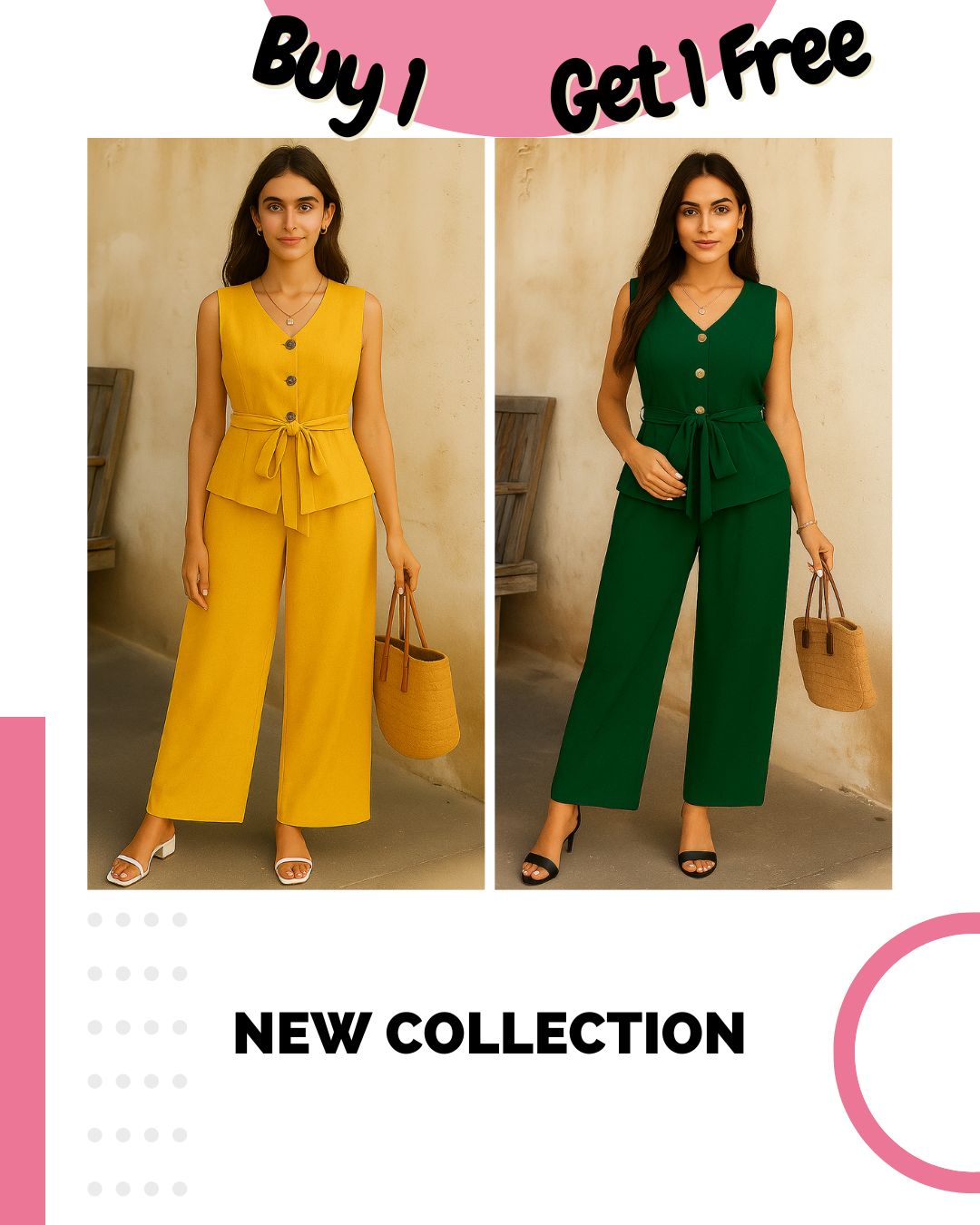 Pack of 2 Co-Ord Sets – V-Neck Sleeveless & Wide-Leg | Effortless Style & Comfort