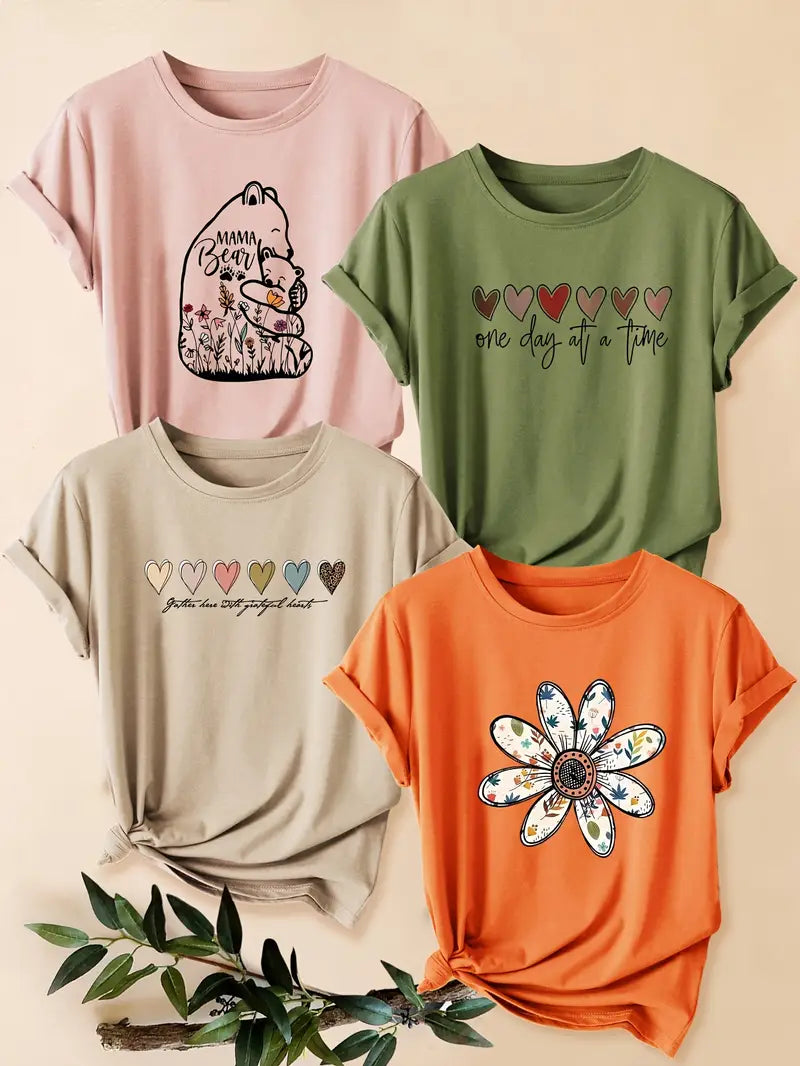 4Pc Stylish Graphic Print T-Shirts