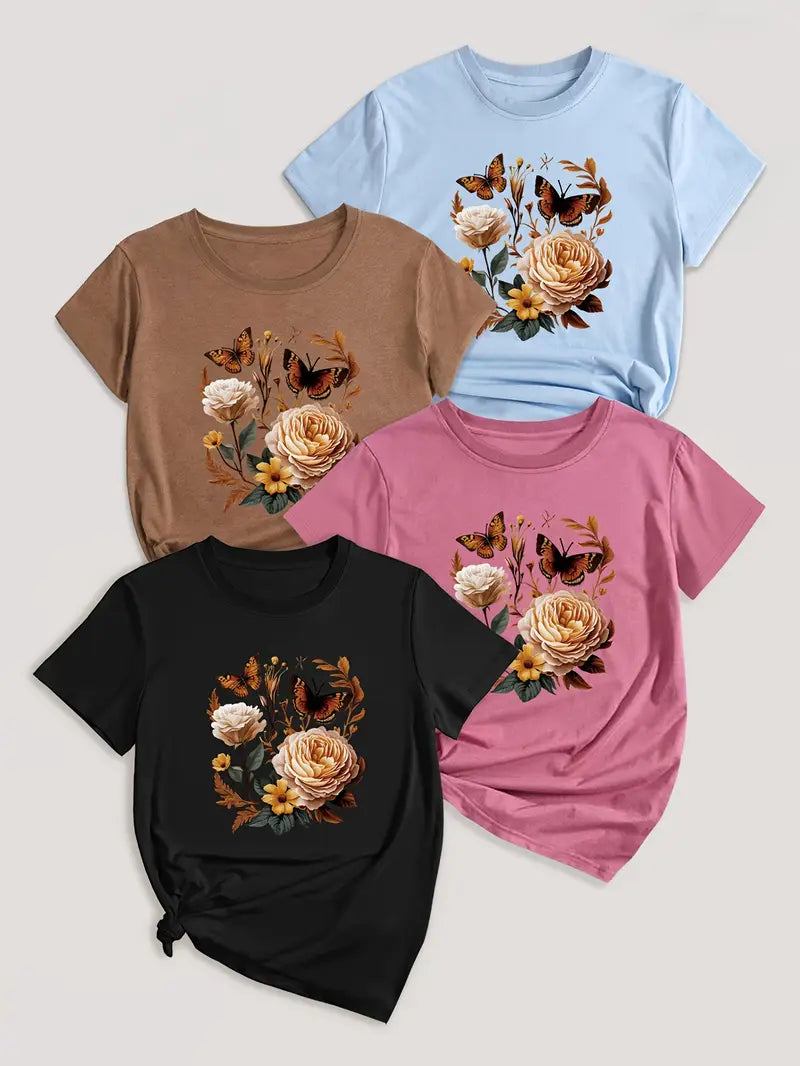4Pc Stylish Graphic Print T-Shirts