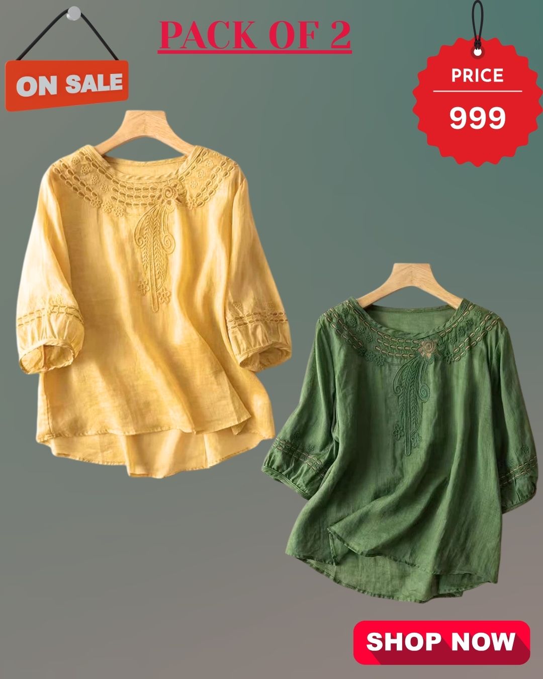 Pack Of 2 Floral Embroidered Top