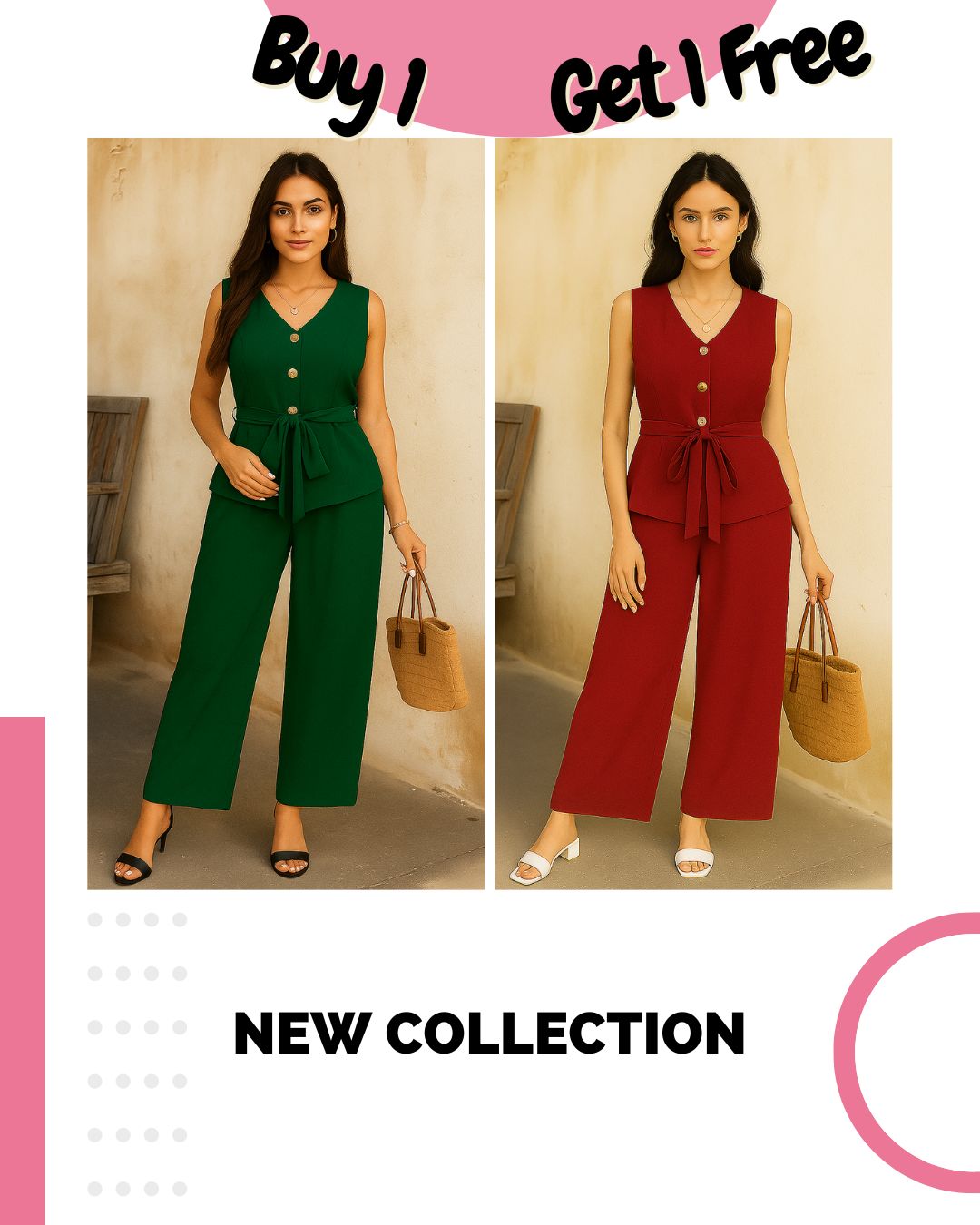 Pack of 2 Co-Ord Sets – V-Neck Sleeveless & Wide-Leg | Effortless Style & Comfort