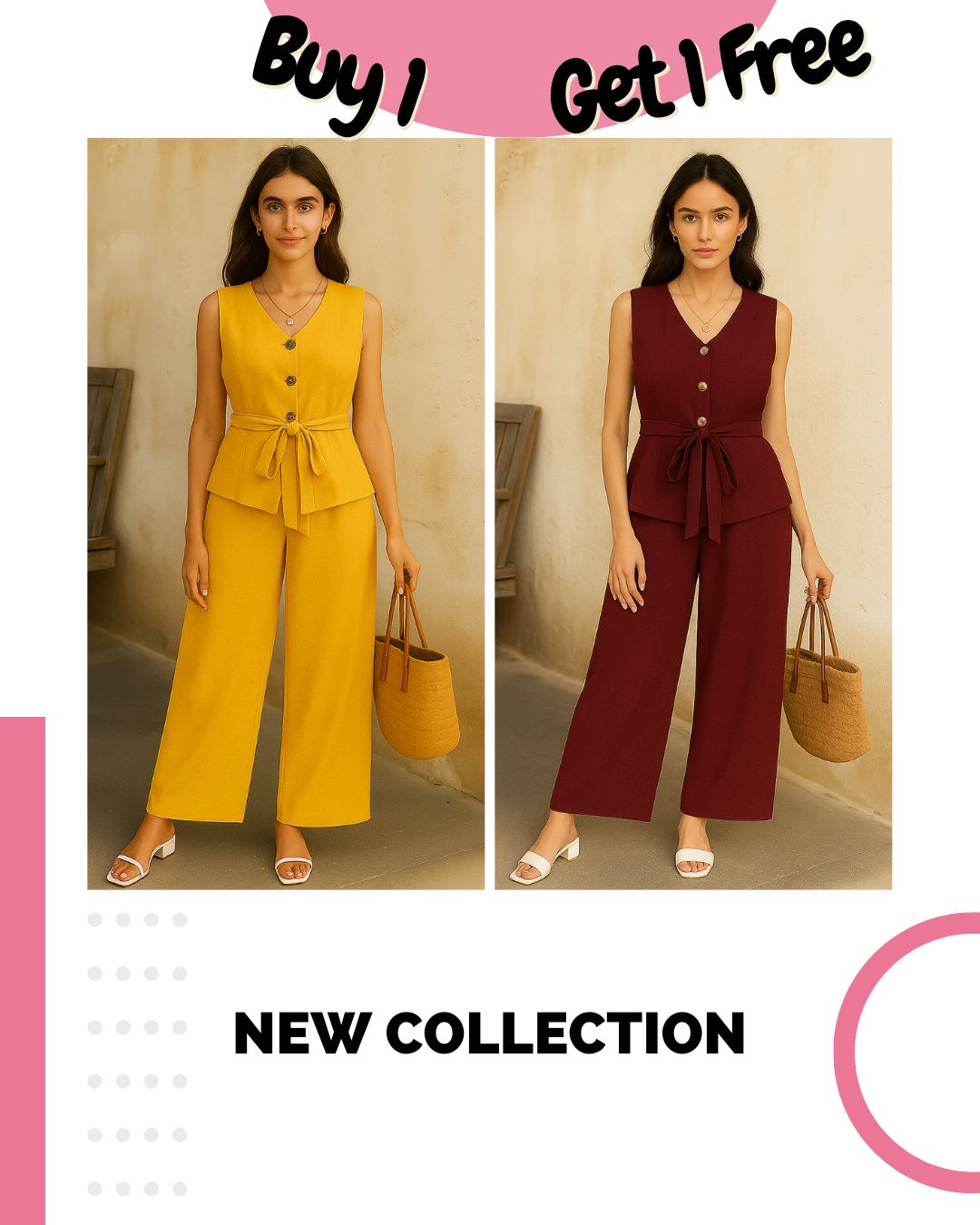 Pack of 2 Co-Ord Sets – V-Neck Sleeveless & Wide-Leg | Effortless Style & Comfort