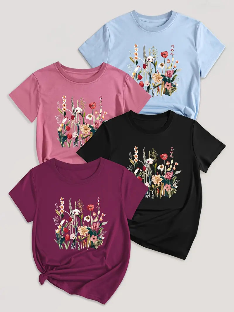 4Pc Stylish Graphic Print T-Shirts