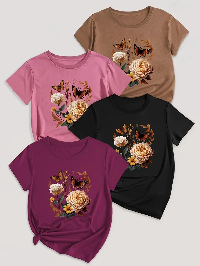 4Pc Stylish Graphic Print T-Shirts