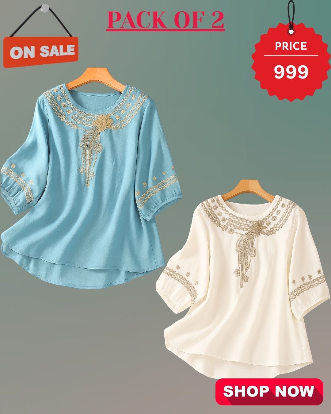 Pack Of 2 Floral Embroidered Top