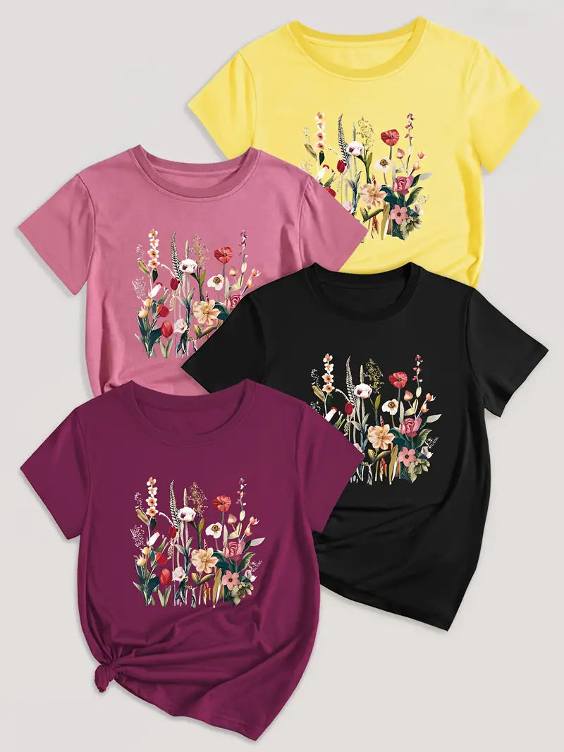 4Pc Stylish Graphic Print T-Shirts
