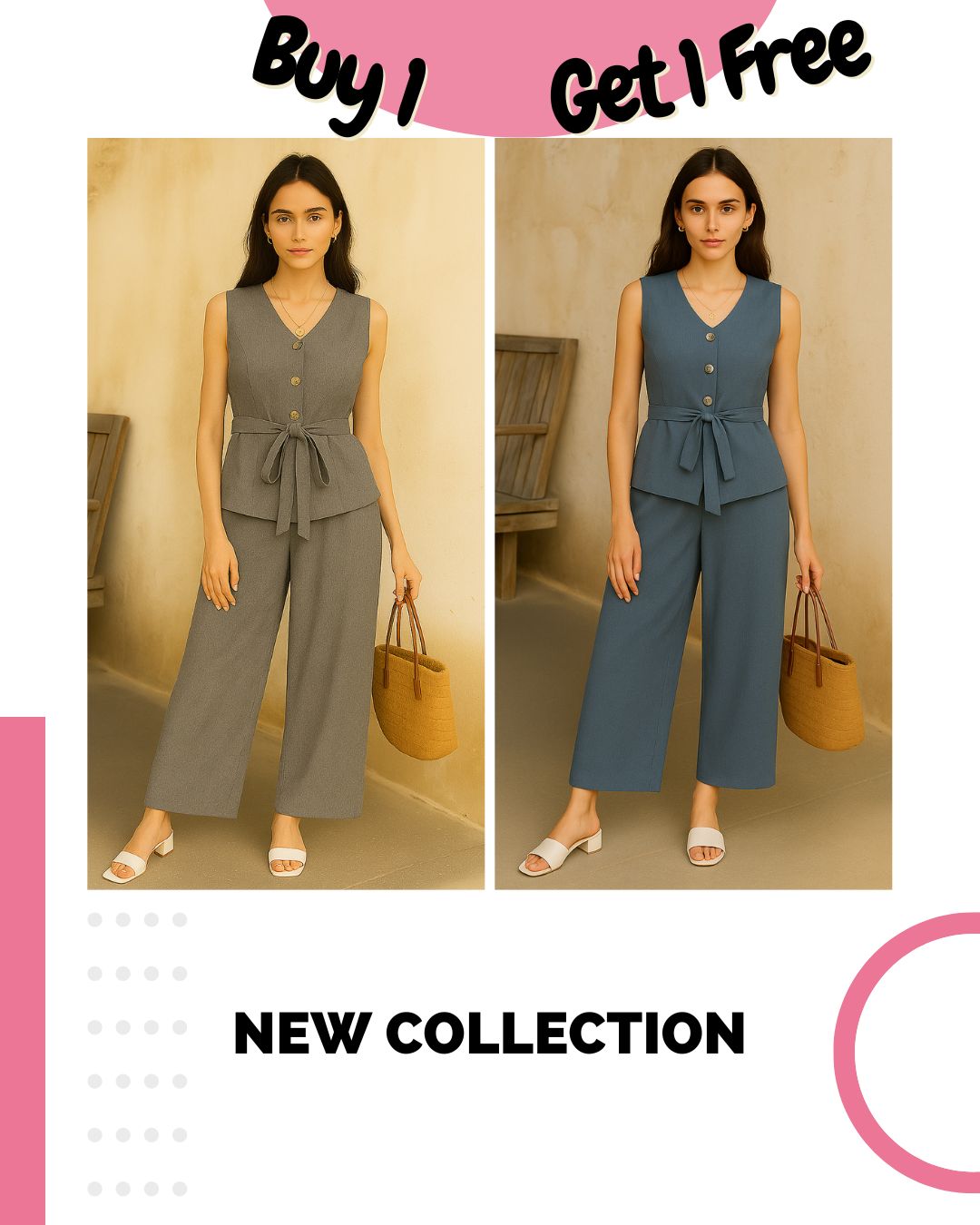 Pack of 2 Co-Ord Sets – V-Neck Sleeveless & Wide-Leg | Effortless Style & Comfort