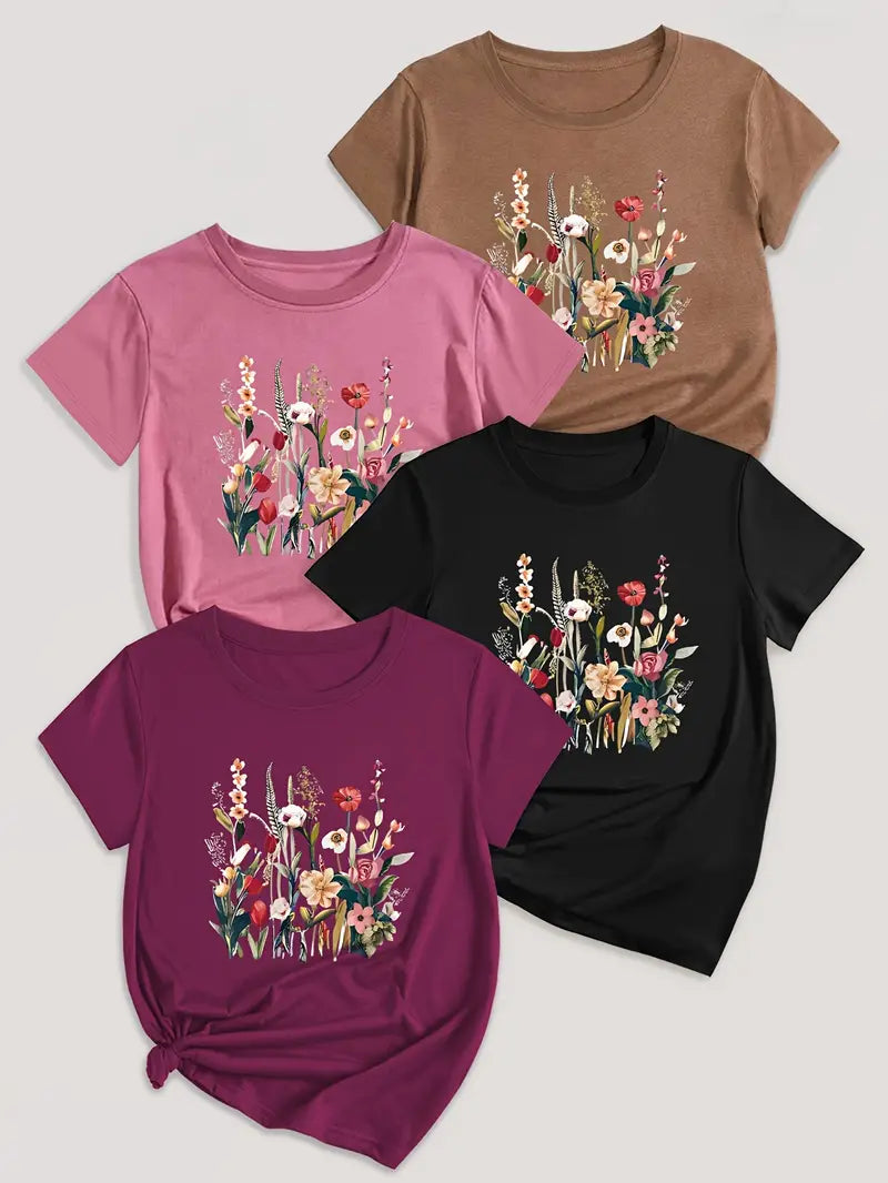 4Pc Stylish Graphic Print T-Shirts