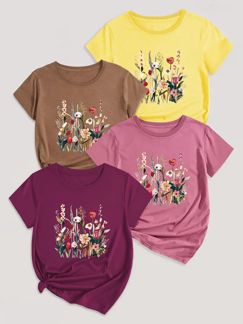 4Pc Stylish Graphic Print T-Shirts