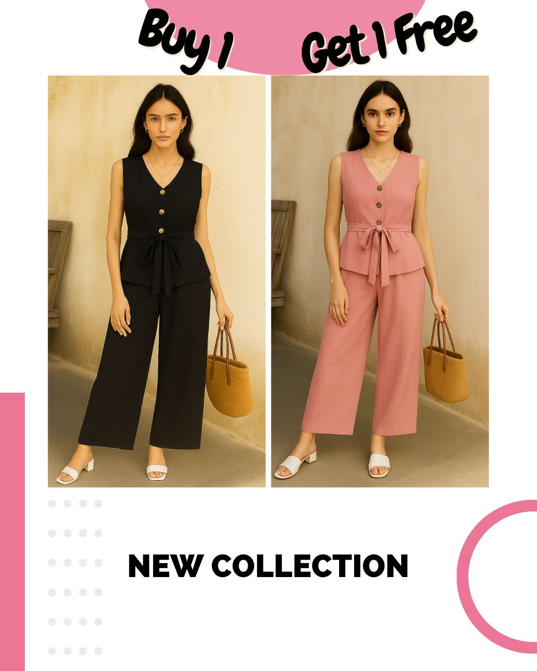 Pack of 2 Co-Ord Sets – V-Neck Sleeveless & Wide-Leg | Effortless Style & Comfort