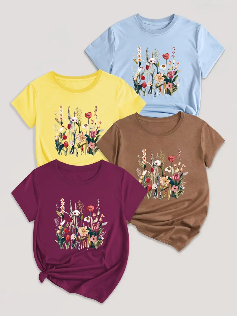 4Pc Stylish Graphic Print T-Shirts