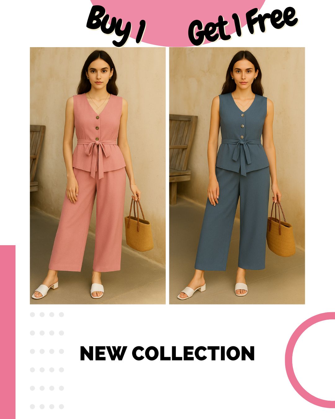 Pack of 2 Co-Ord Sets – V-Neck Sleeveless & Wide-Leg | Effortless Style & Comfort