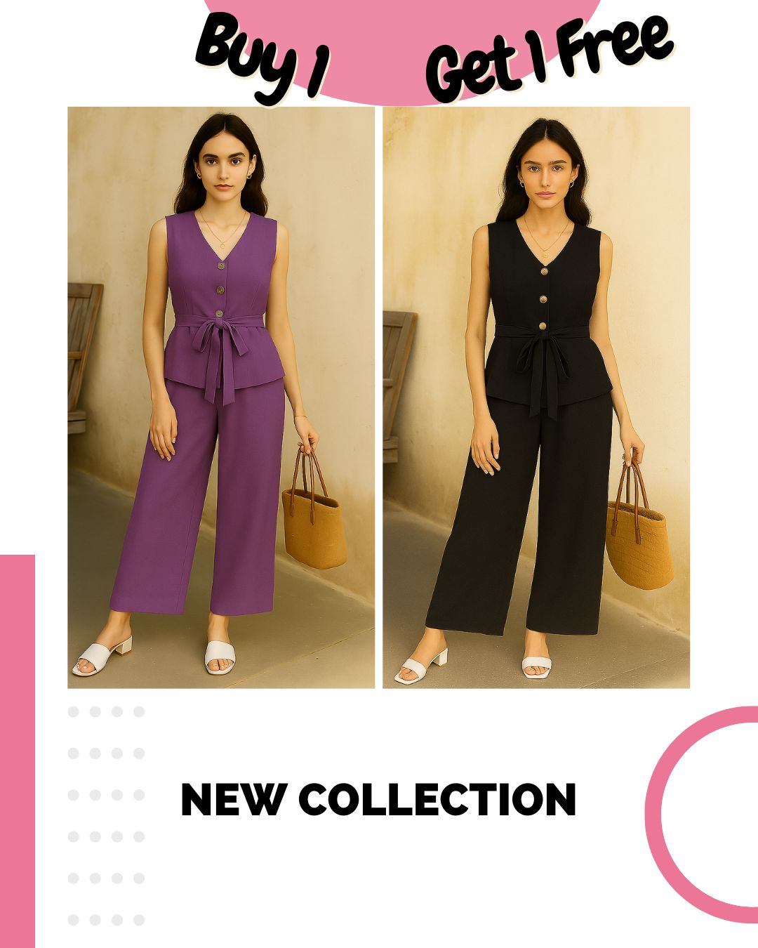 Pack of 2 Co-Ord Sets – V-Neck Sleeveless & Wide-Leg | Effortless Style & Comfort