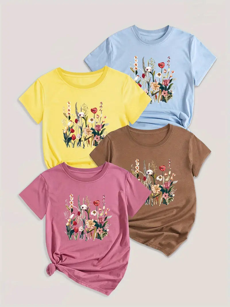 4Pc Stylish Graphic Print T-Shirts