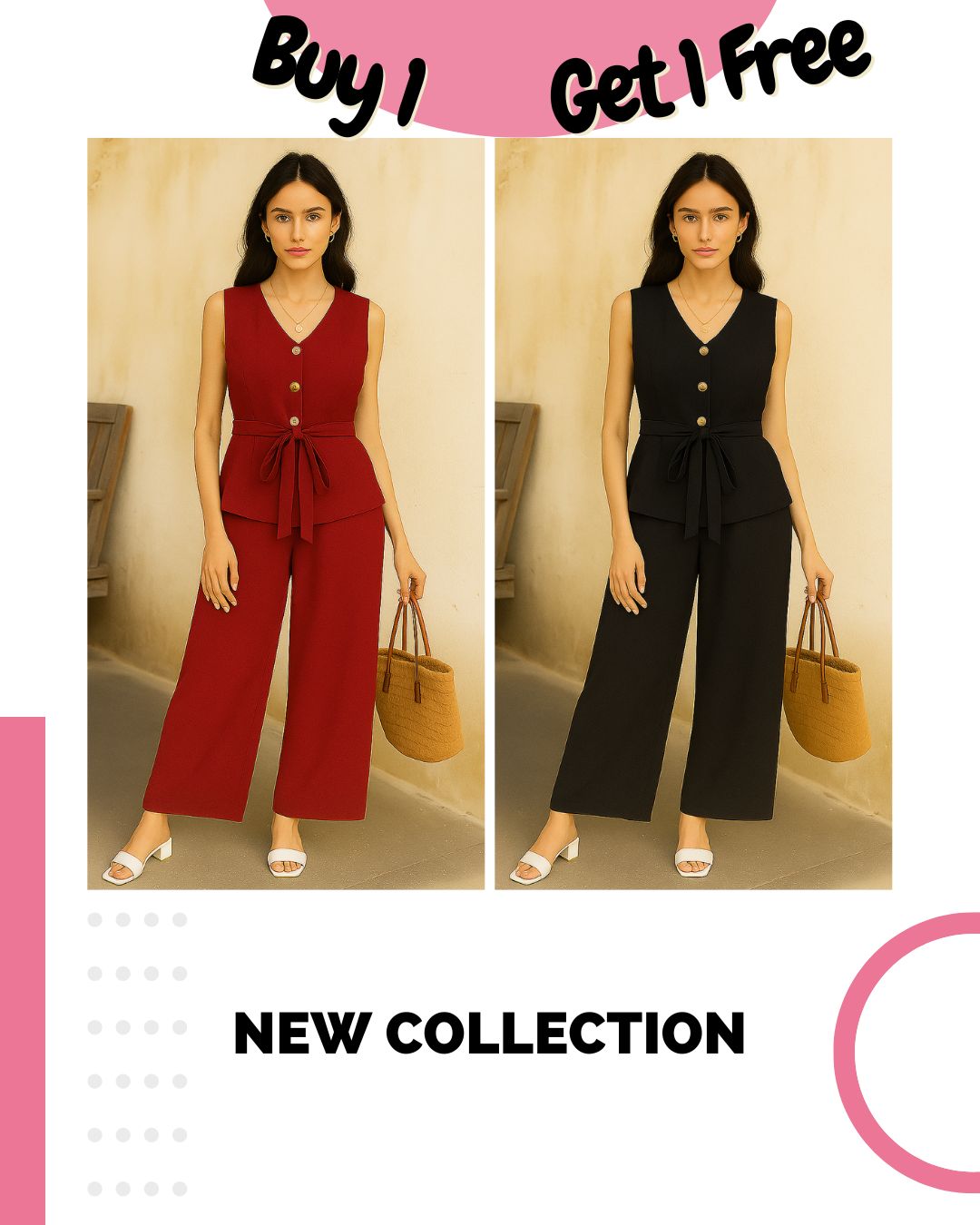 Pack of 2 Co-Ord Sets – V-Neck Sleeveless & Wide-Leg | Effortless Style & Comfort