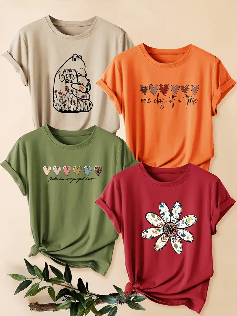4Pc Stylish Graphic Print T-Shirts