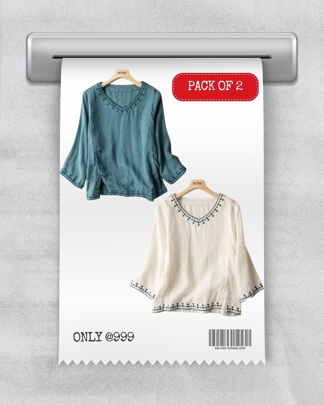 PACK OF 2 Natural Hues Rustic Bohemian Blouse