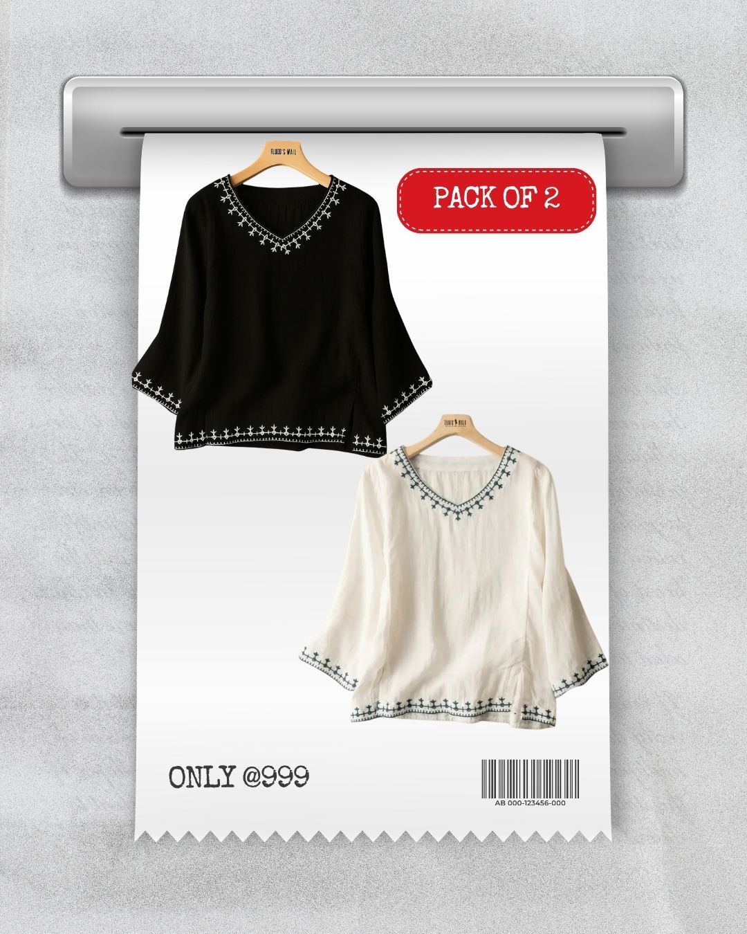PACK OF 2 Natural Hues Rustic Bohemian Blouse