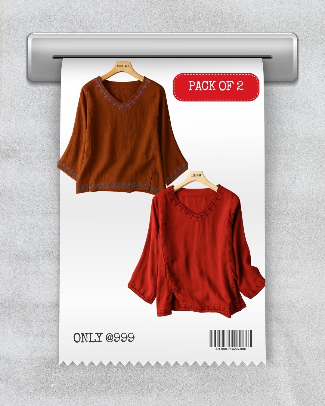 PACK OF 2 Natural Hues Rustic Bohemian Blouse
