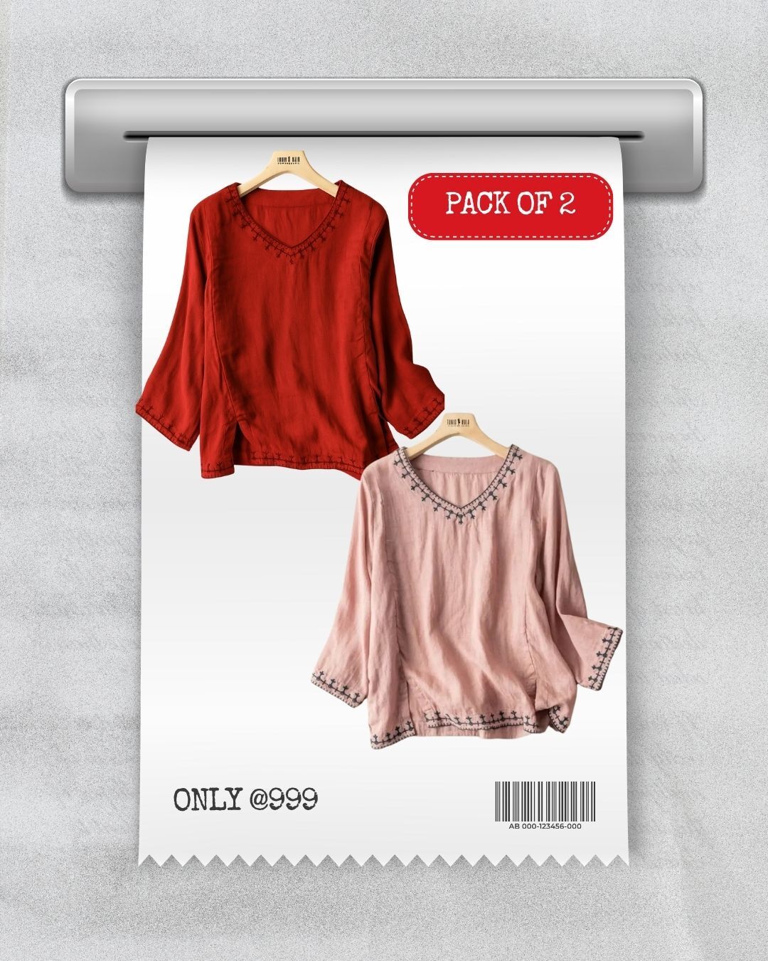 PACK OF 2 Natural Hues Rustic Bohemian Blouse