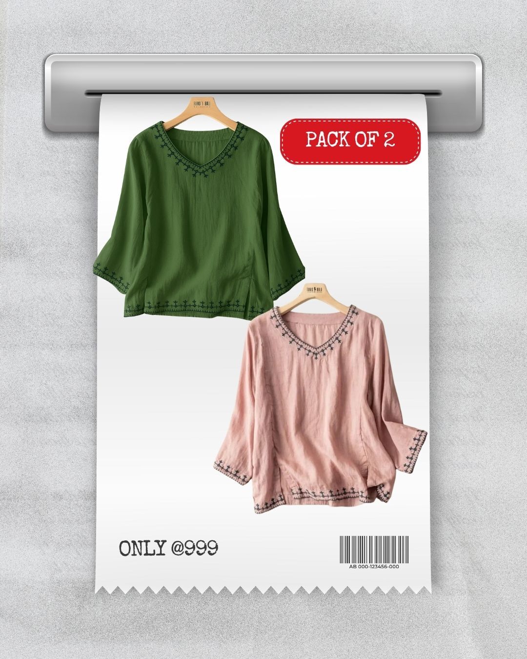 PACK OF 2 Natural Hues Rustic Bohemian Blouse