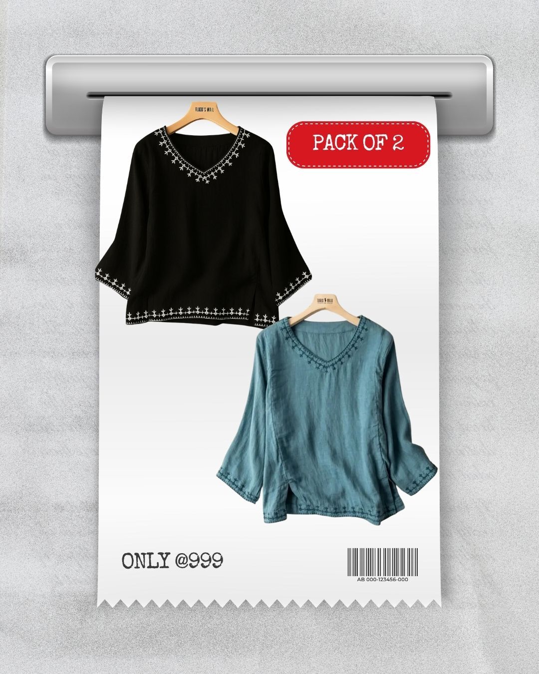 PACK OF 2 Natural Hues Rustic Bohemian Blouse