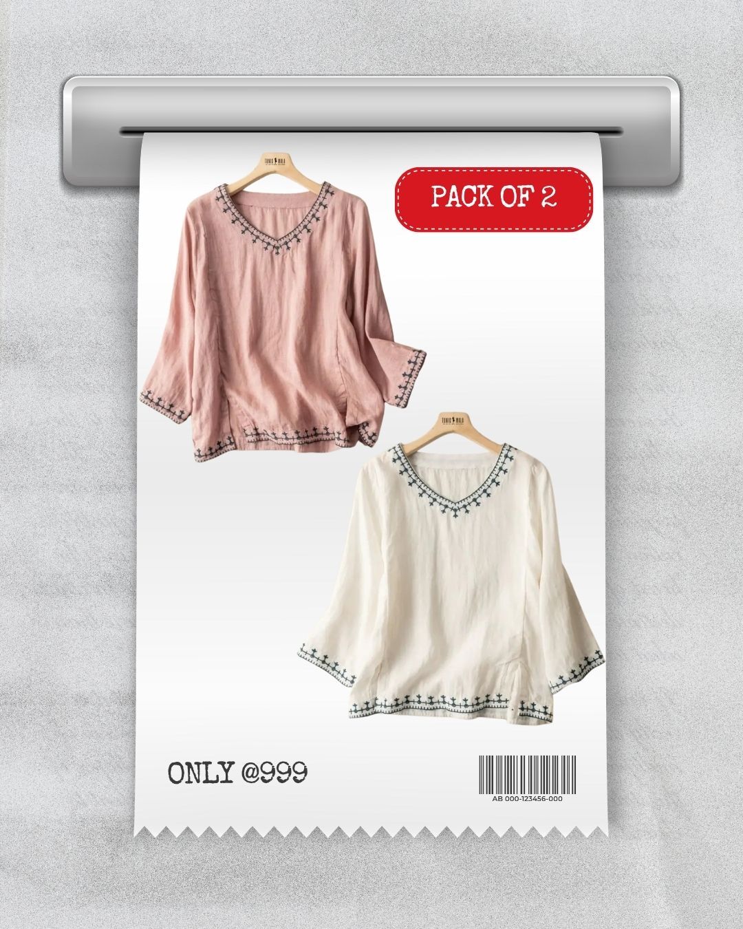 PACK OF 2 Natural Hues Rustic Bohemian Blouse