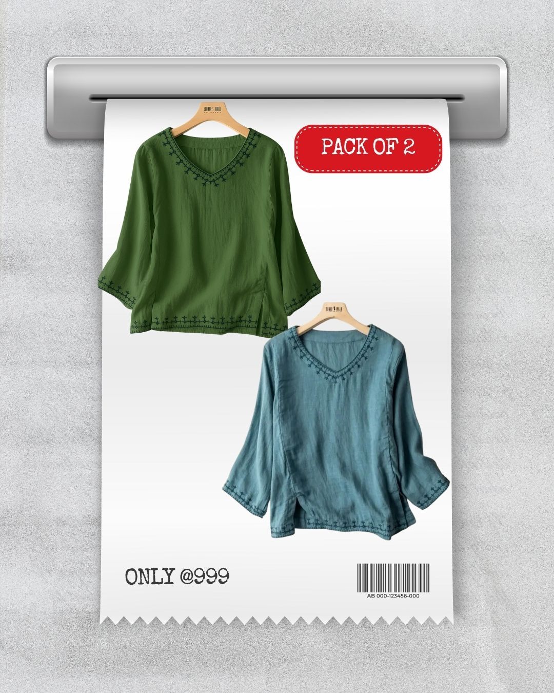 PACK OF 2 Natural Hues Rustic Bohemian Blouse