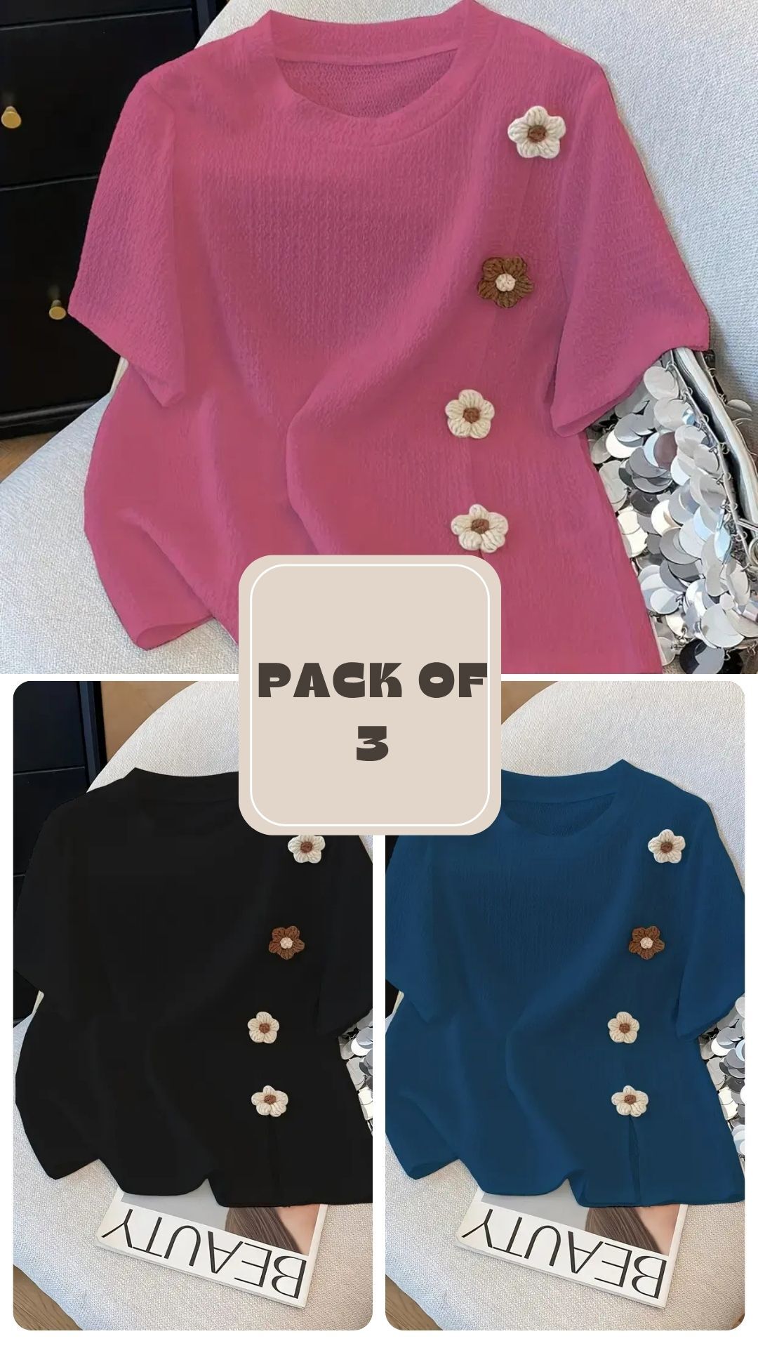 Pack of 3 just look like a wow & Elegant T- Shirt