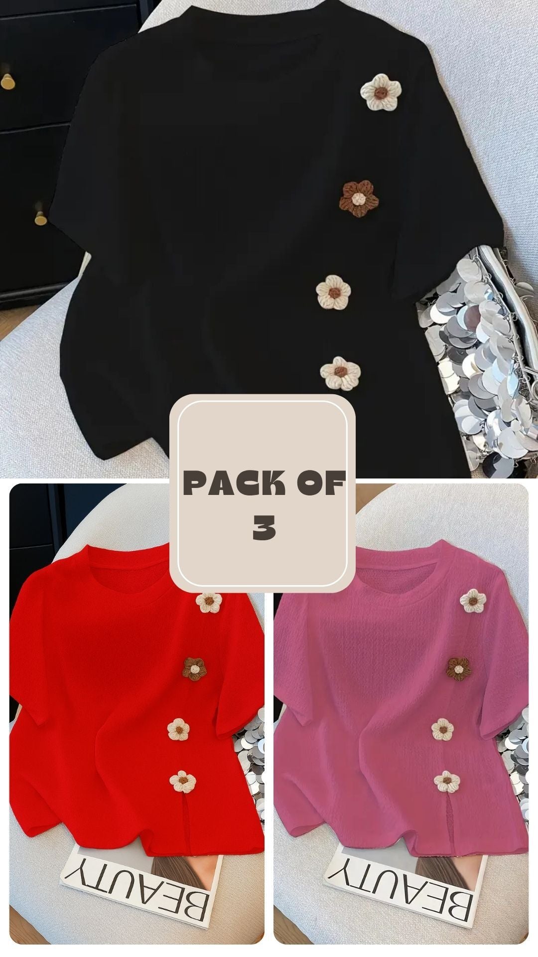 Pack of 3 just look like a wow & Elegant T- Shirt