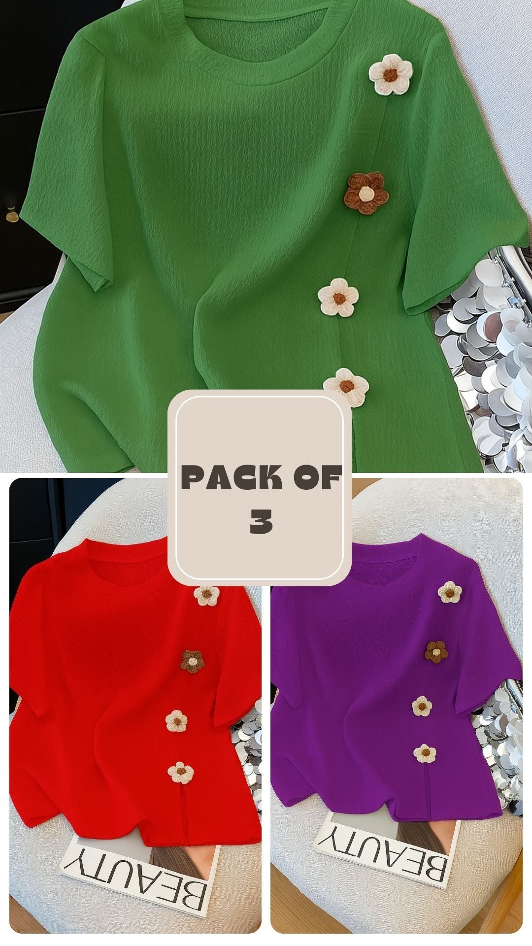 Pack of 3 just look like a wow & Elegant T- Shirt