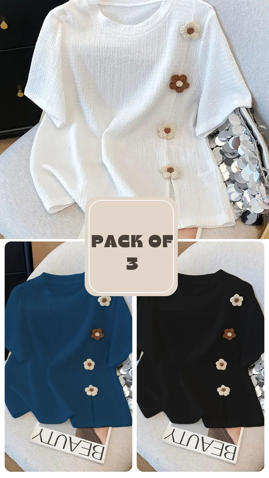 Pack of 3 just look like a wow & Elegant T- Shirt
