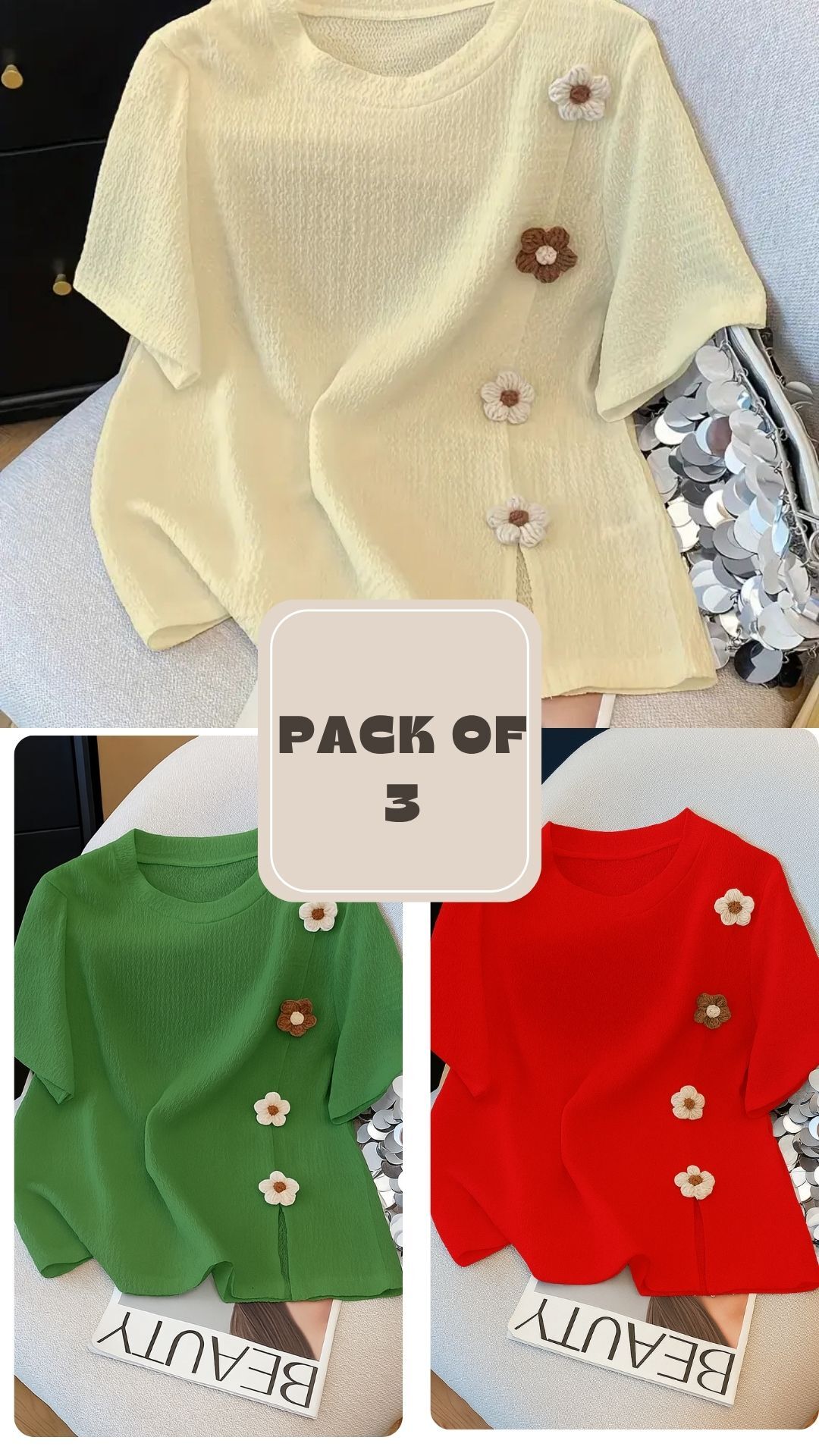 Pack of 3 just look like a wow & Elegant T- Shirt