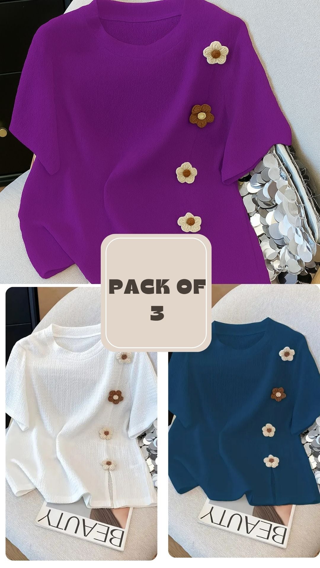 Pack of 3 just look like a wow & Elegant T- Shirt