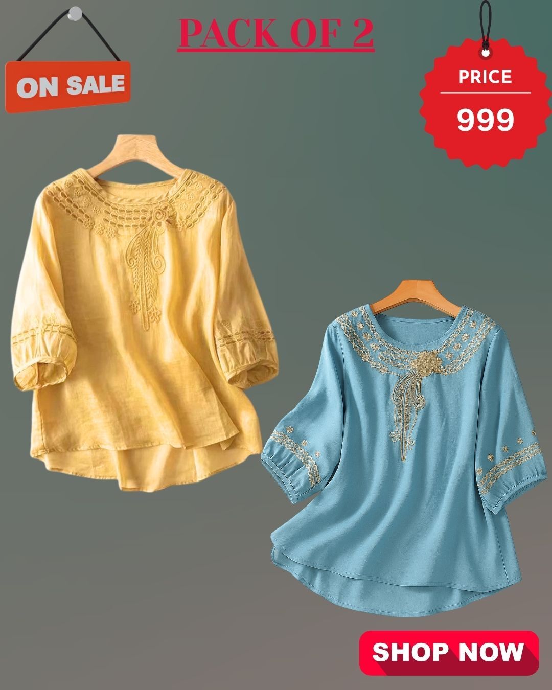 Pack Of 2 Floral Embroidered Top