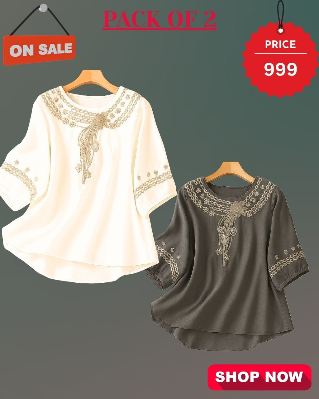 Pack Of 2 Floral Embroidered Top