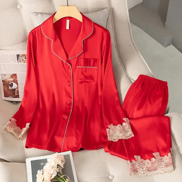 Dream Satin Pajamas Set 2.0 – Luxurious Faux Silk Sleepwear for Women